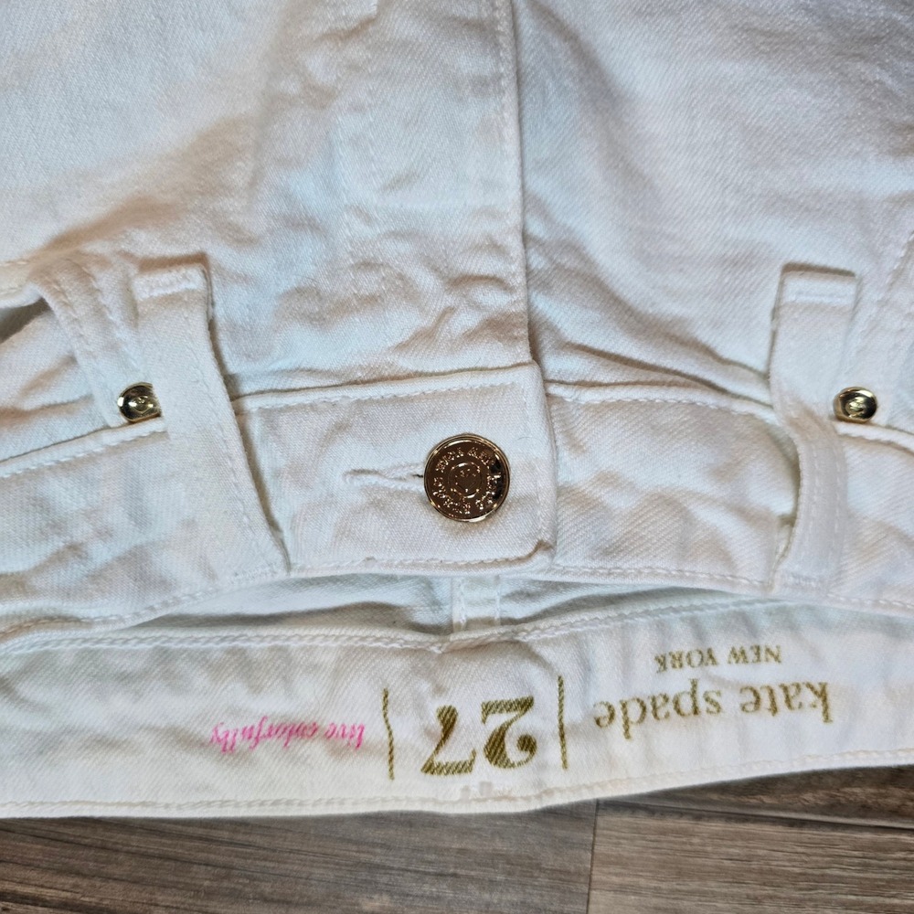 Kate Spade New York White Straight Leg Denim Jeans Size 27 /4 Gold Broome Street - Picture 9 of 14